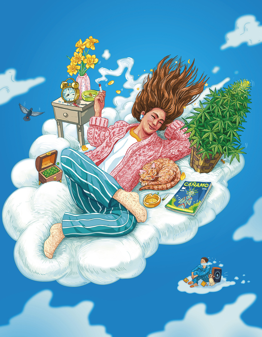 Ilustración de portada de revista Cáñamo